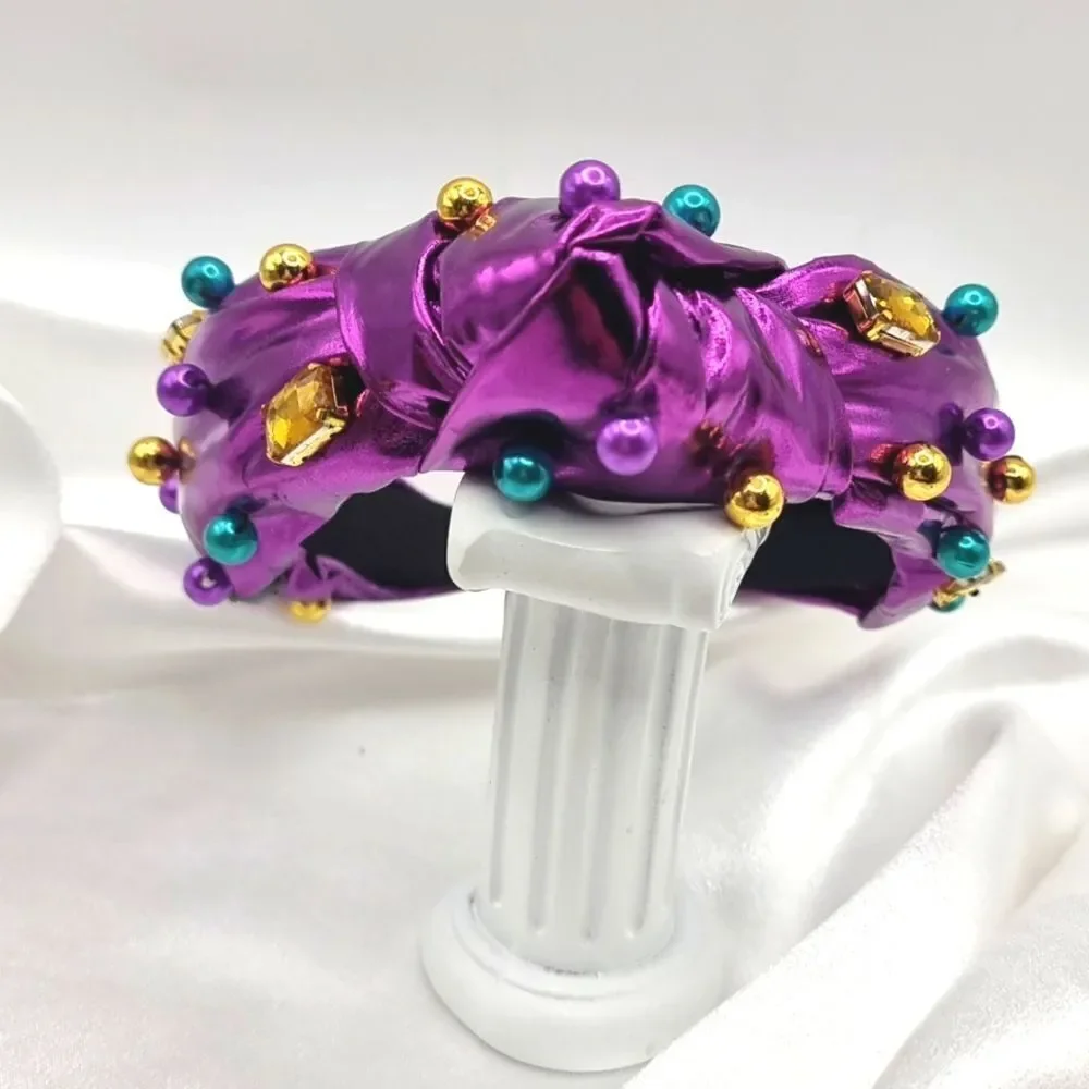 Mardi Gras jeweled Faux leather headband